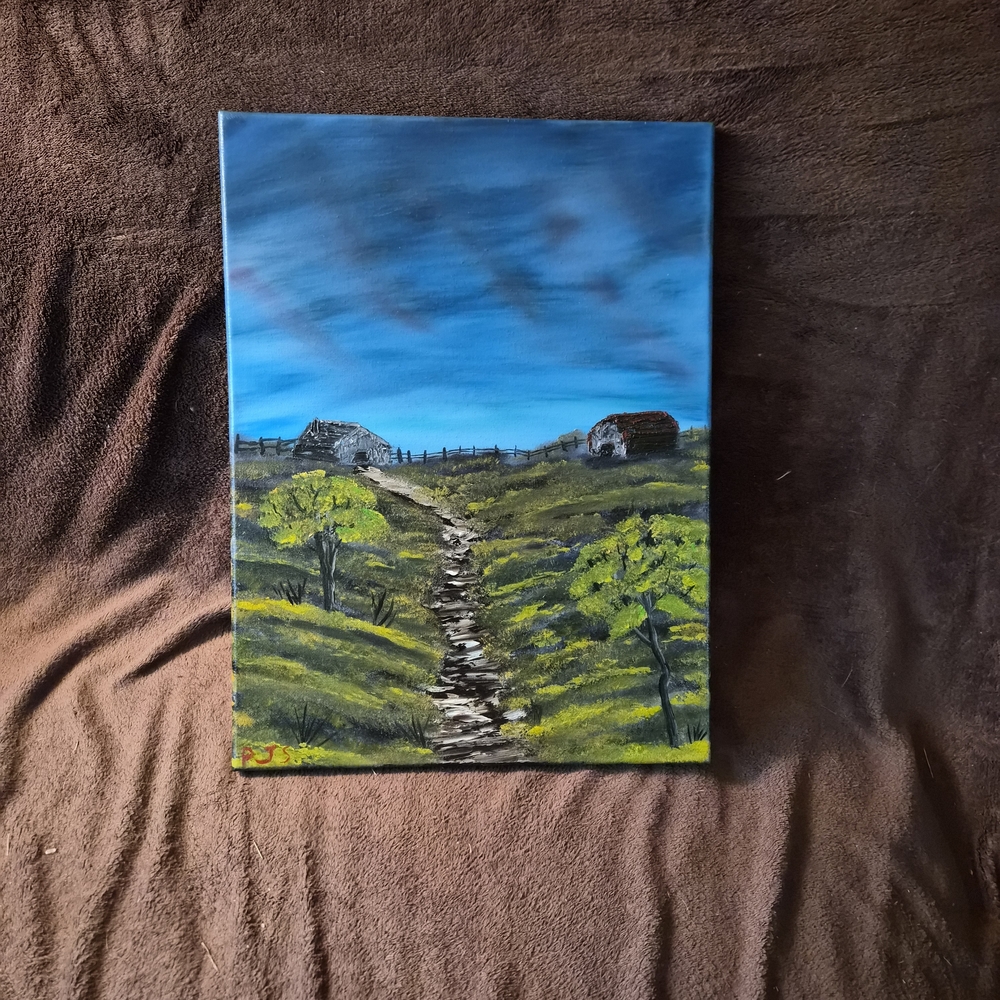 Black Canvas Hand Painted Canvas Oil Paint Bob Ross Inspired Landscape